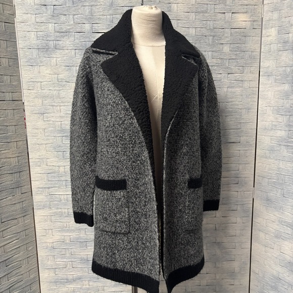 Anthropologie Textured Knit Collar Coat Black Grey Small - Picture 2 of 10